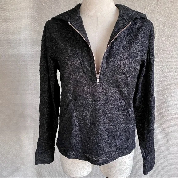 A.L.C. S/M Embroidered Hoody Shirt Top Black Lace Hoodie